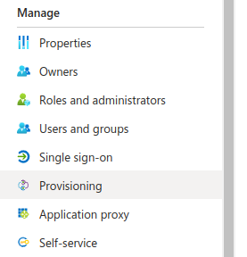 Azure Provisioning in menu