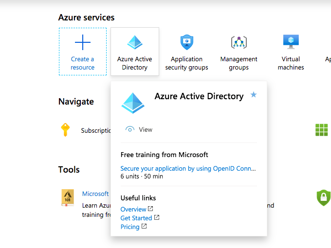 Azure Active Directory in menu