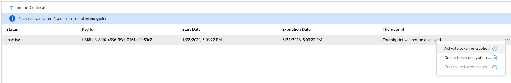 Azure Single sign-on token encryption